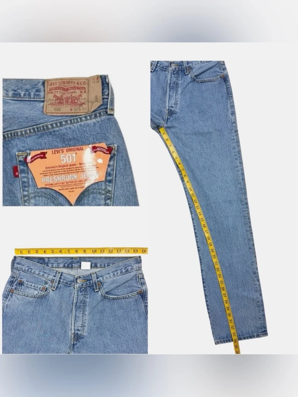 Vintage Levis 501 Straight Fit 32X34 Light Wash Denim Jeans NWT Can Fit 30 31 W